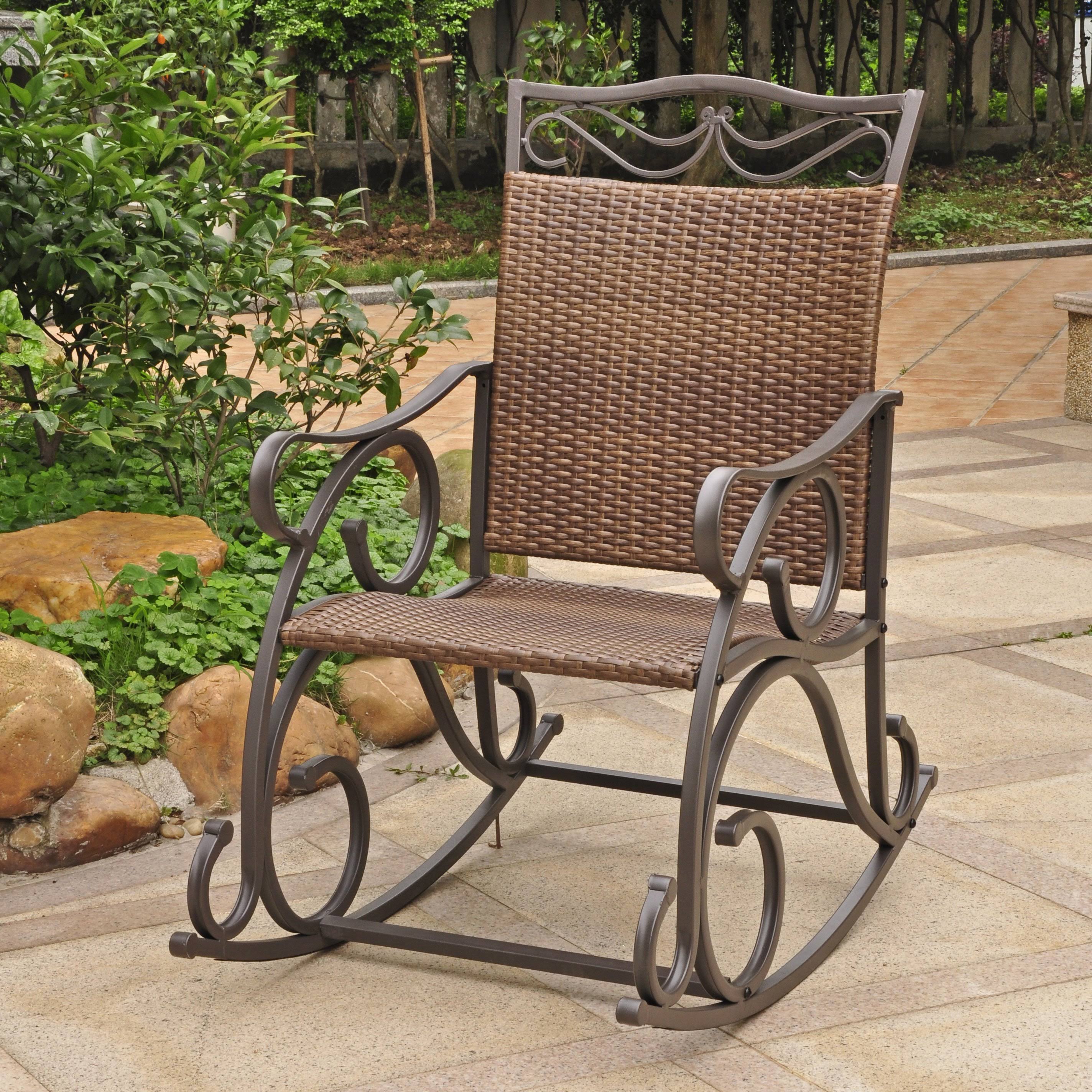 International Caravan Valencia Resin Wicker Steel Rocking Chair - Antique Brown