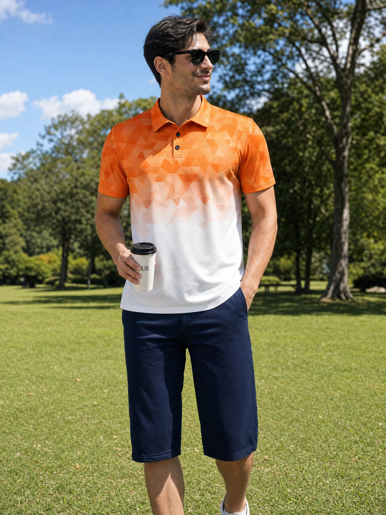 Moisture Wicking Golf Polo 3D Gradient Color Abstract Geometry