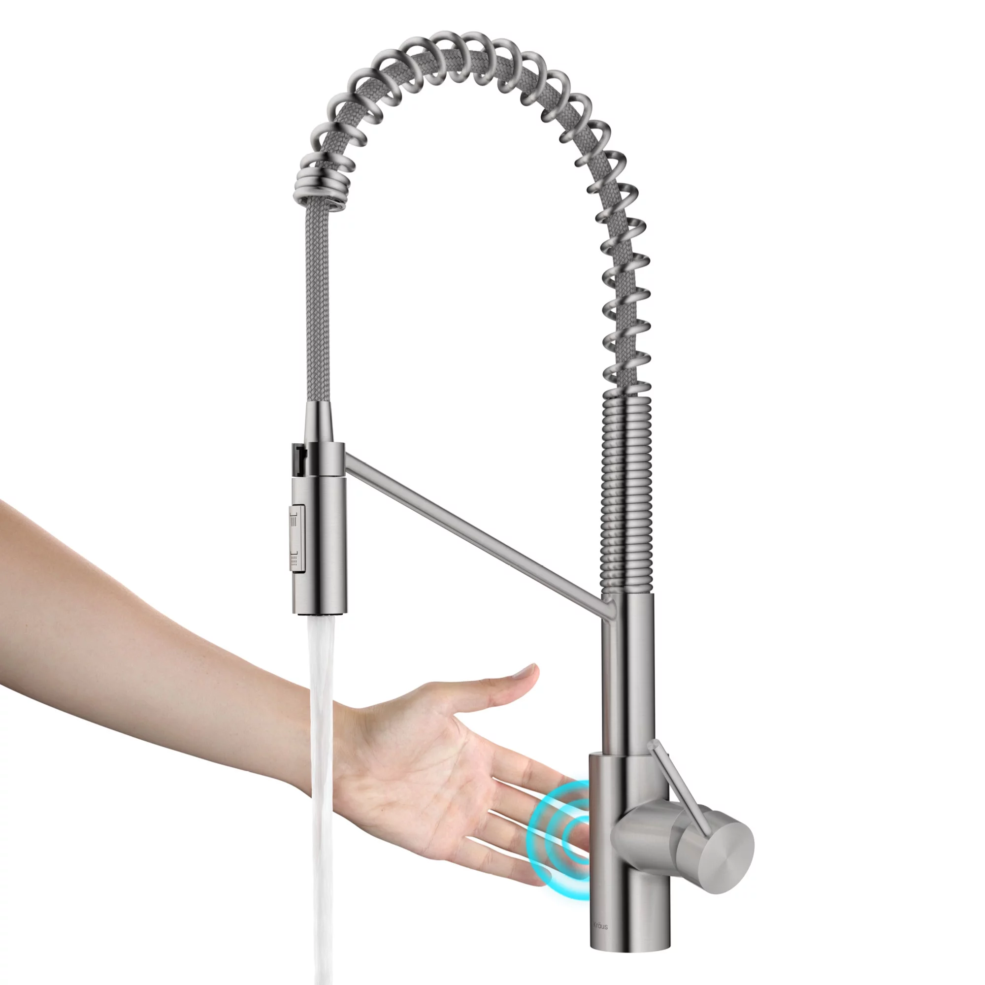 KRAUS Oletto Touchless Sensor Commercial Pull-Down Single Handle Kitchen Faucet with QuickDock Top Mount Assembly in Spot Free Stainless Steel