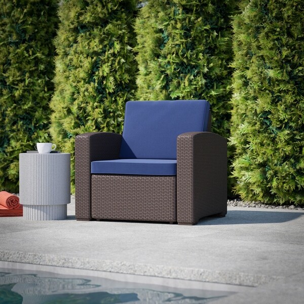 Faux Rattan Chair with AllWeather Cushion