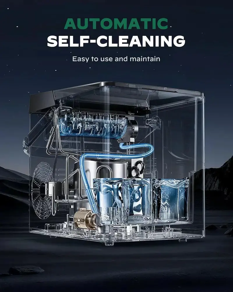 Silonn Countertop Ice Maker – Expandable 9-Cube Basket with Self-Cleaning Function and Rapid Ice Production