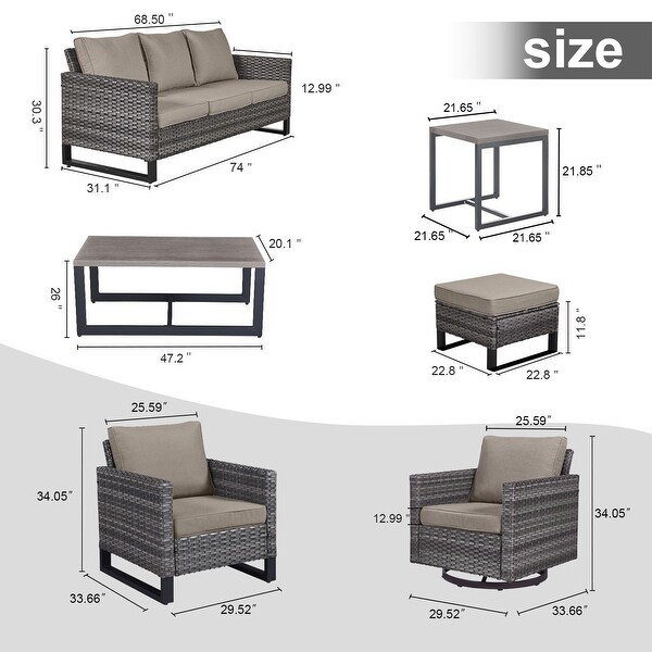 PE Wicker Sofa Rocking Chair Ottoman Set of 9