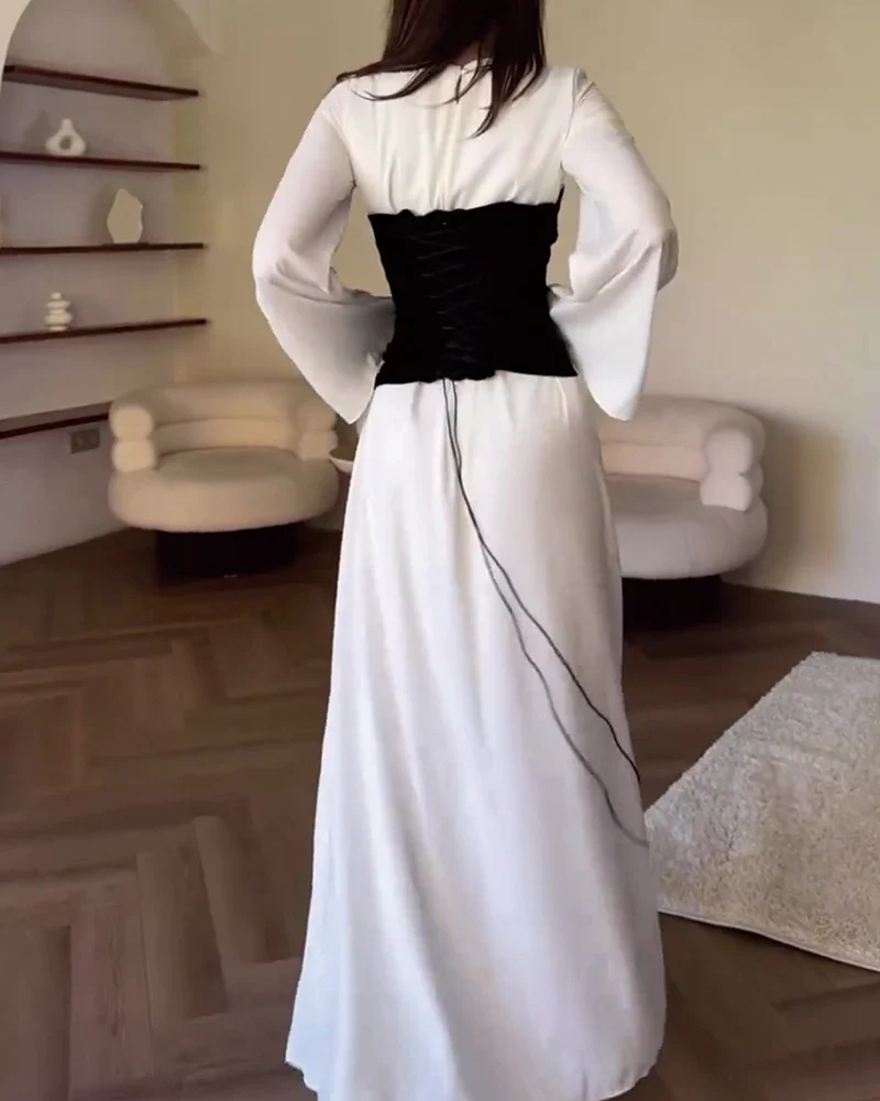 Elegant Contrast Bodice Pleated Maxi DressClistos