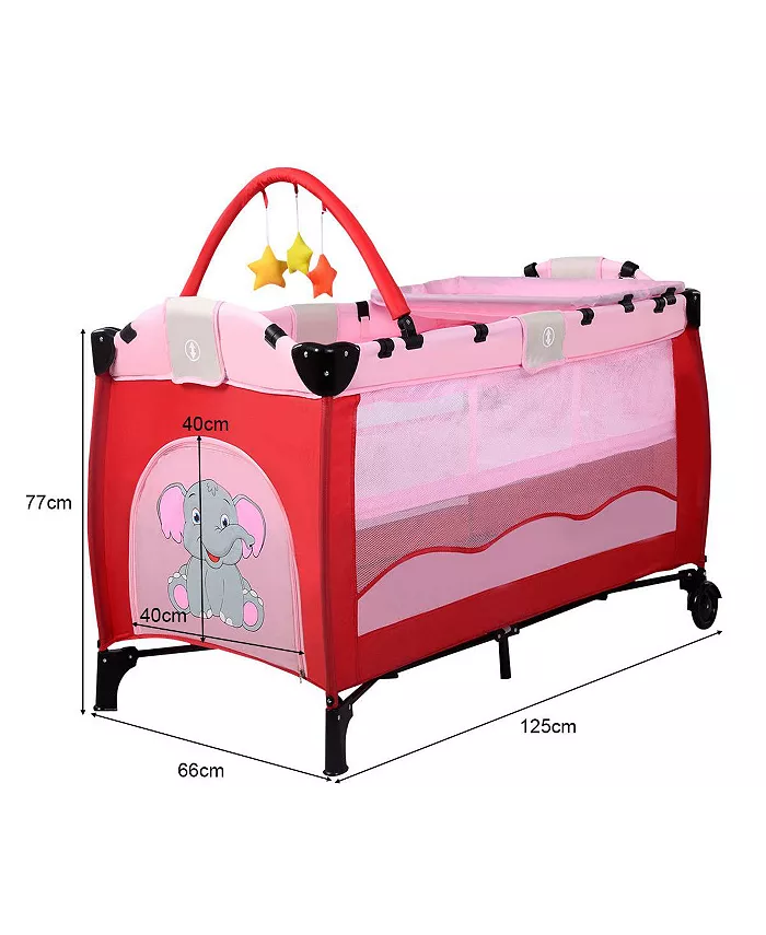 Costway Foldable Baby Crib Playpen Playard Pack Travel Infant Bassinet Bed
