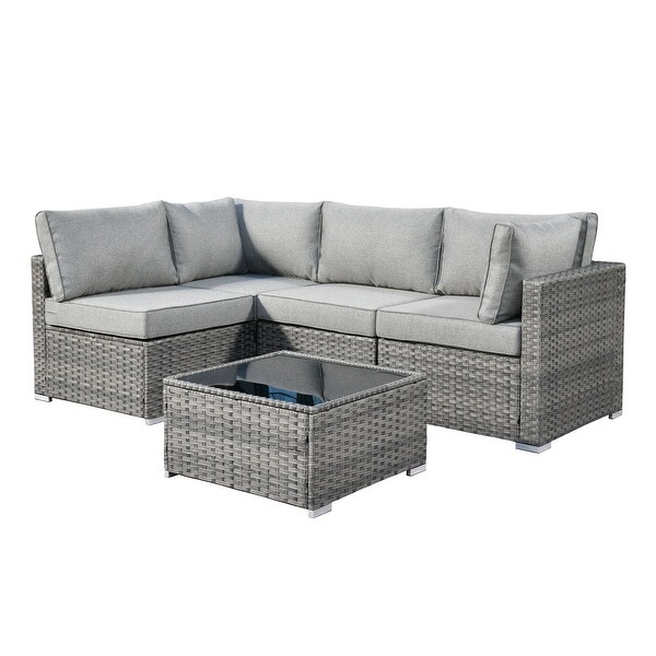 HOOOWOOO Patio 5piece Wicker Sectional Sofa Set with Coffee Table