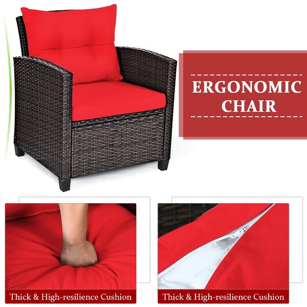 Costway 3PCS Patio Rattan Furniture Set Cushioned Conversation Set