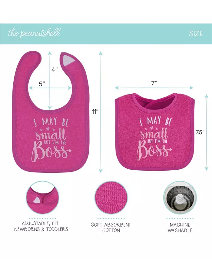 The Peanutshell Baby Girl Terry Bibs, 16 Pack for Feeding, Teething, or Drooling, Girl Foods Neutral Foods
