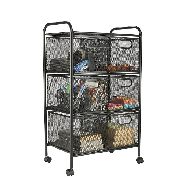 Mind Reader Metal Rolling File Cart With 3 tier Drawer Organizer