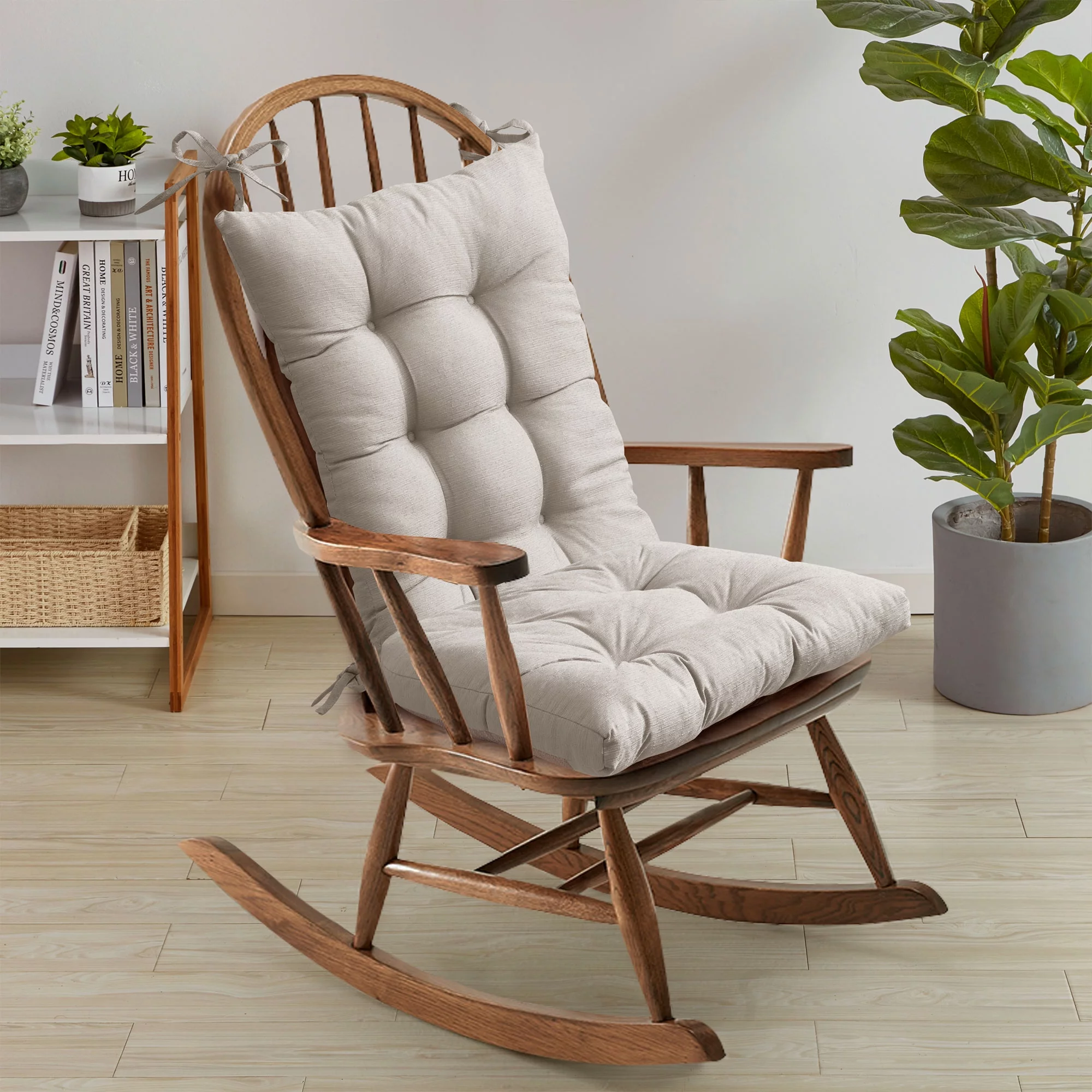 Sweet Home Collection 2 Piece Tufted Non Slip Rocking Chair Cushion Set Linen