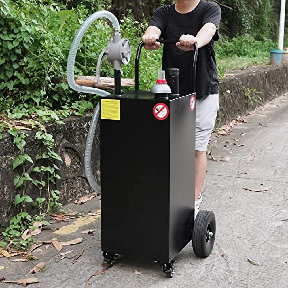 40 Gallon Portable Gas Caddy with PumpStorage Gasoline Tank with 2 Wheels for Boat, Car,Garden, Lawnmower, ATV