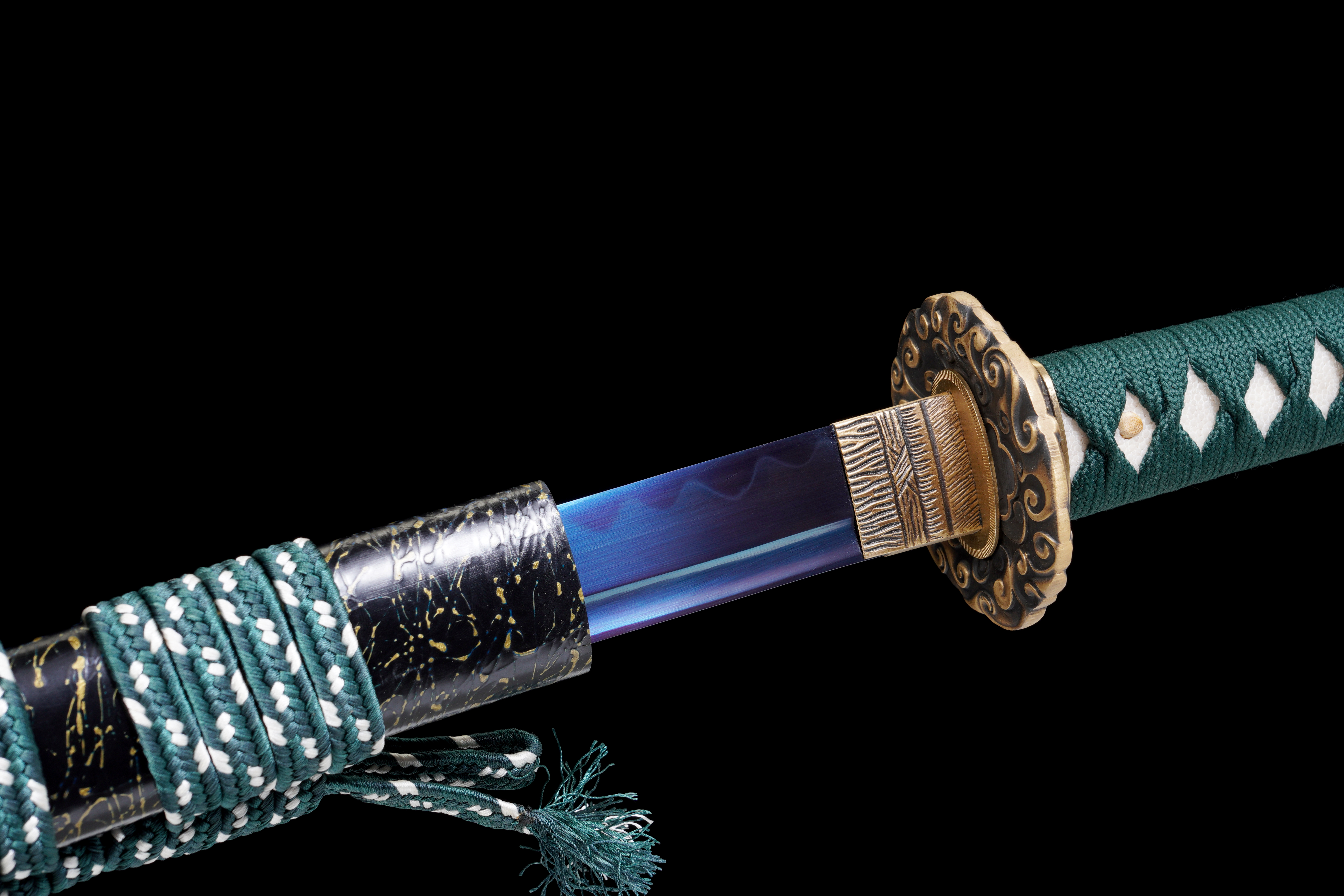Handmade Katana T10 Steel Clay Tempered Blue Blade Azure Cloud Full Tang