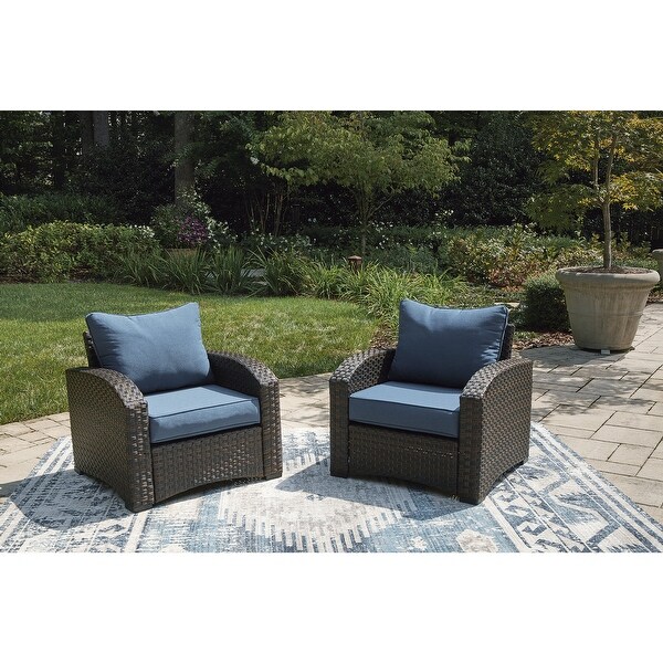 Signature Design by Ashley Windglow Blue/Brown Outdoor Lounge Chair with Cushion
