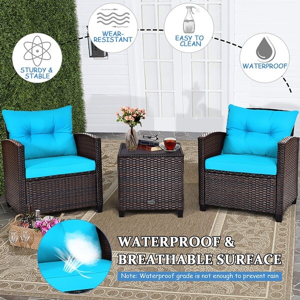 Costway 3PCS Patio Rattan Furniture Set Cushioned Conversation Set