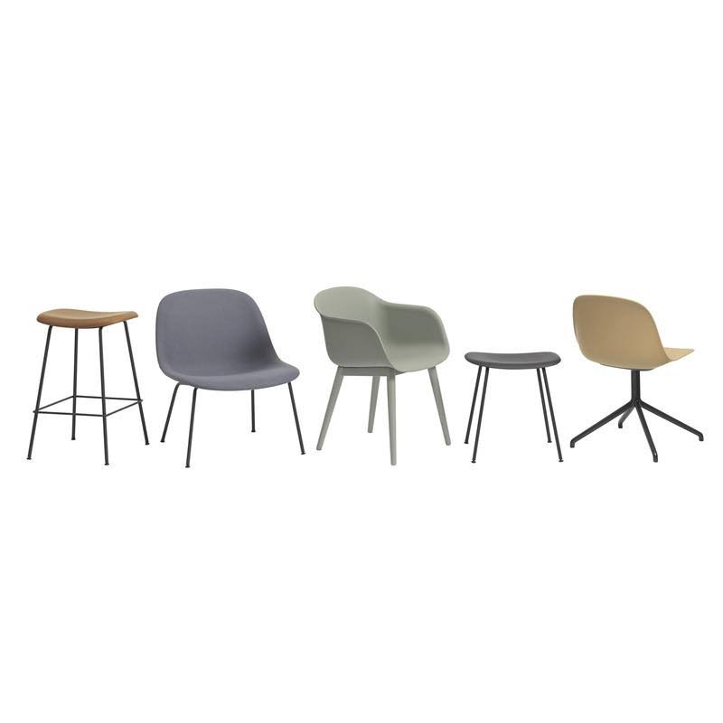 Muuto Fiber Bar Stool - Tube Base - Refine Leather - Black / Black