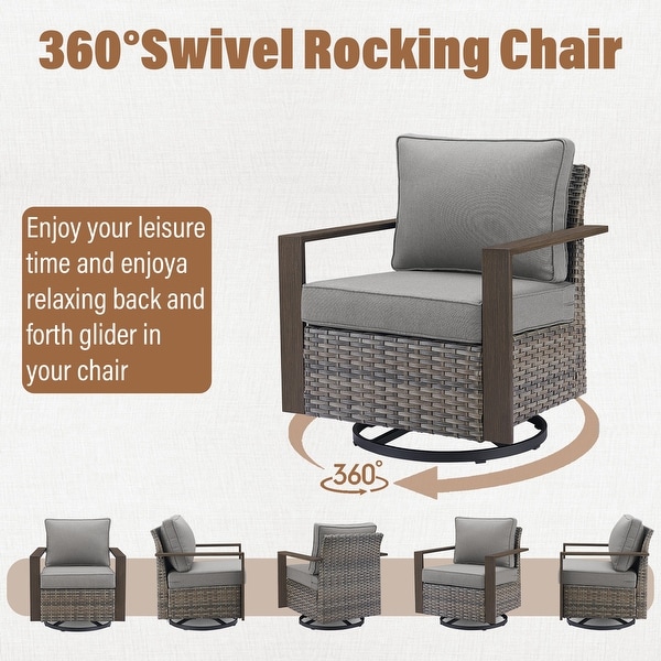 Patio Bistro Set with Rocking Chairs with Ottomans