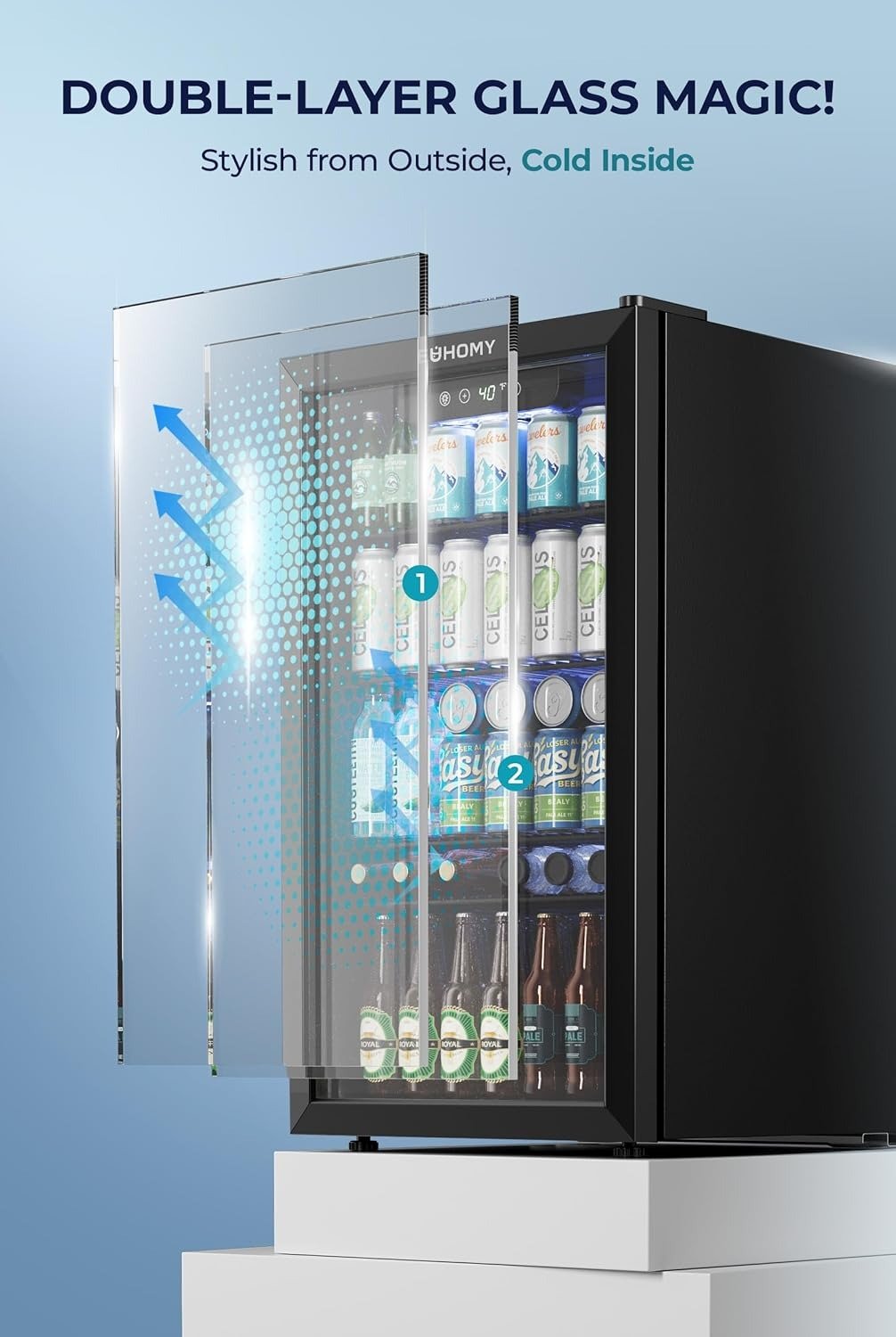 Beverage Refrigerator and Cooler, 128 Can Mini fridge with Glass Door, Small Refrigerator with Adjustable Shelves for Soda Beer or Wine, Home/Bar/Office, Black