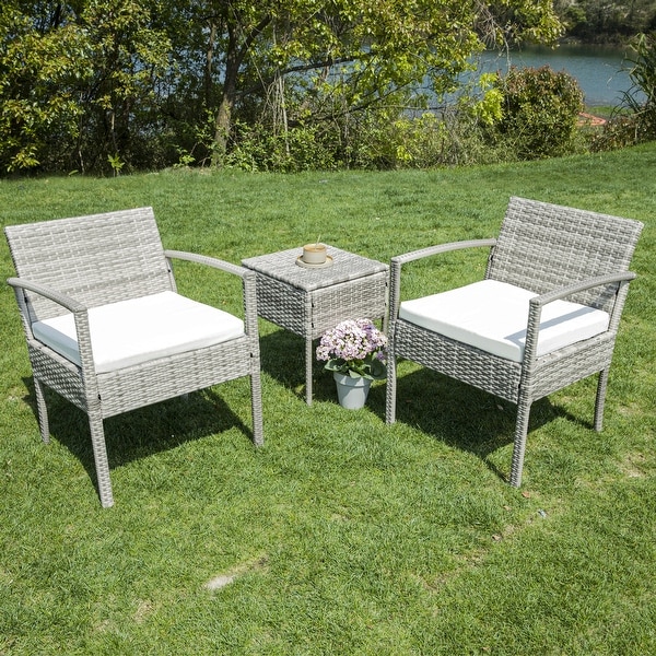 3piece Patio Wicker Conversation Set with Coffee Table