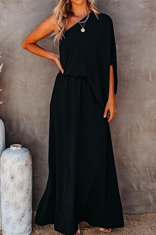 Elegant One Shoulder Maxi Dress with SlitClistos