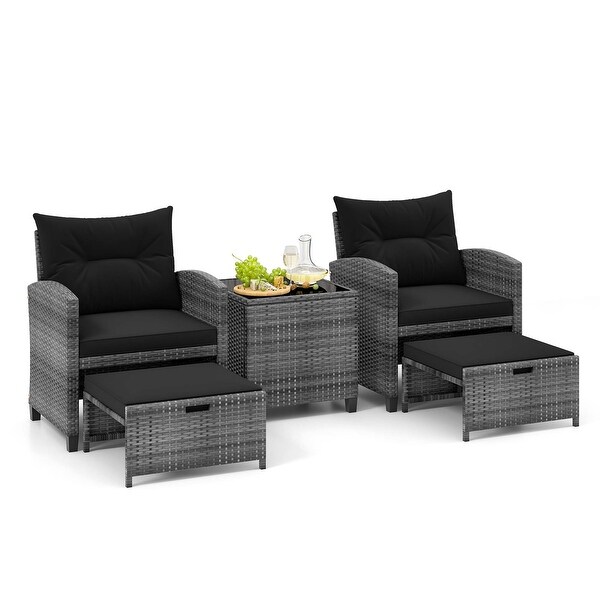 Costway 5 Piece Patio Rattan Furniture with 2 Ottomans and Tempered
