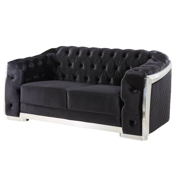 Pyroden Loveseat Black Velvet chrome Finish Acme Furniture