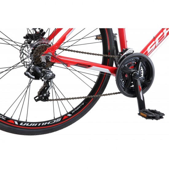 Kempo Hybrid Bike, 700c wheels, 21 speeds, mens frame, red
