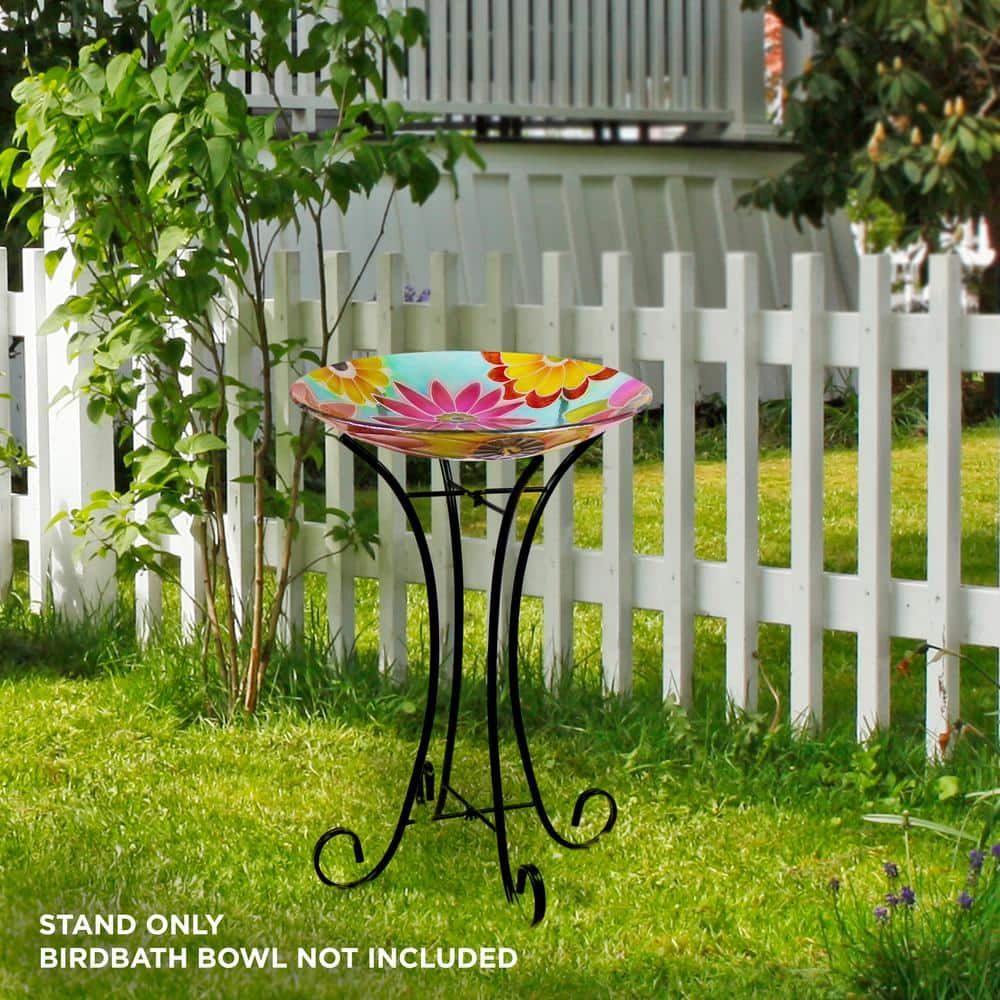 Alpine Corporation 23 in. Tall Outdoor Metal Bird Bath Stand Decor Accessory, Black KPP160