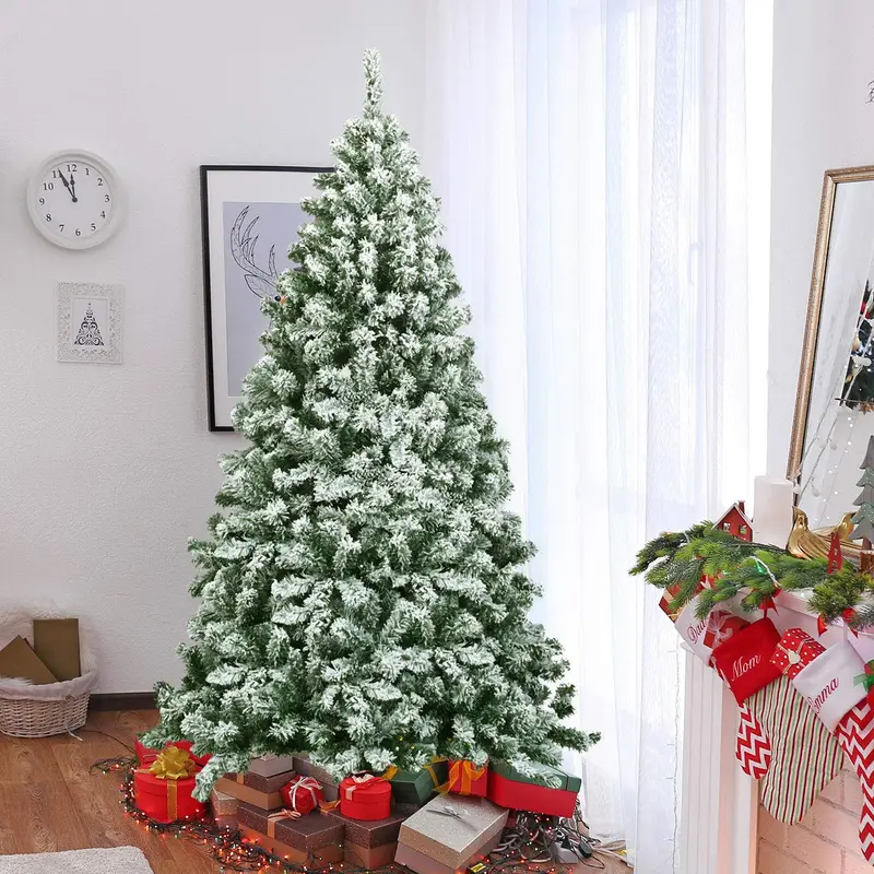 Snow-Flocked Hinged Pine Christmas Tree – Realistic Pre-Lit Artificial Holiday Tree