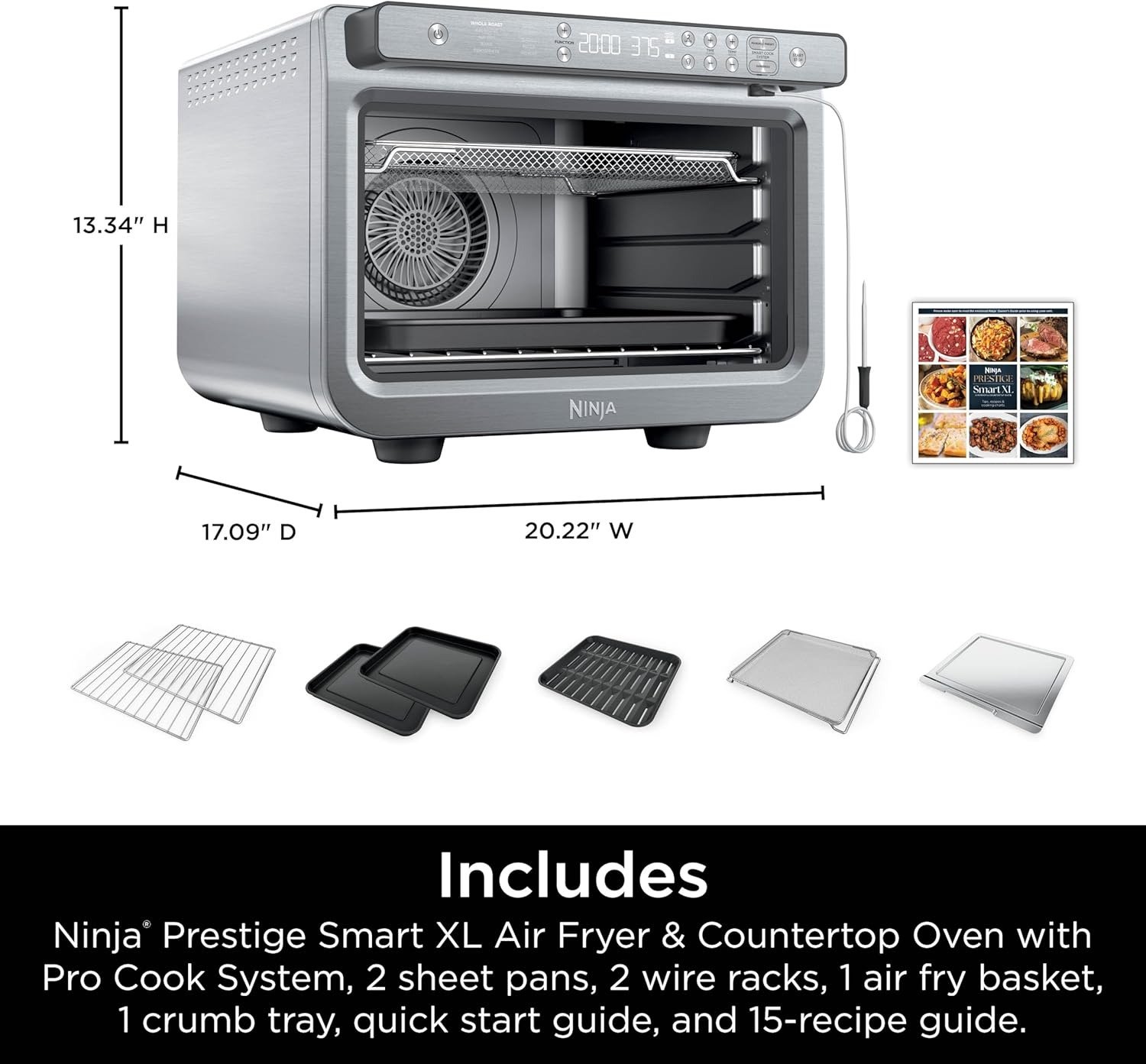 10-in-1 Air Fry Digital Countertop Convection Toaster Oven with Air Fry, Air Roast, Broil & Bake, Pro Cook Thermometer, 1800 Watts, Stainless Steel