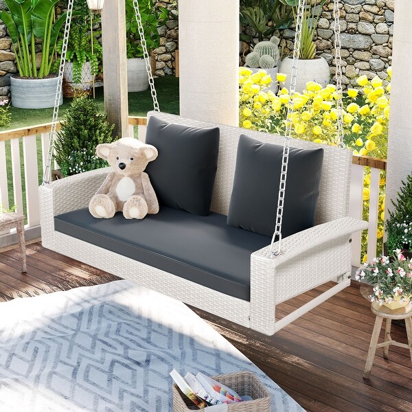 2seater Allweather Patio Rattan Swing Porch Hanging Wicker Swing
