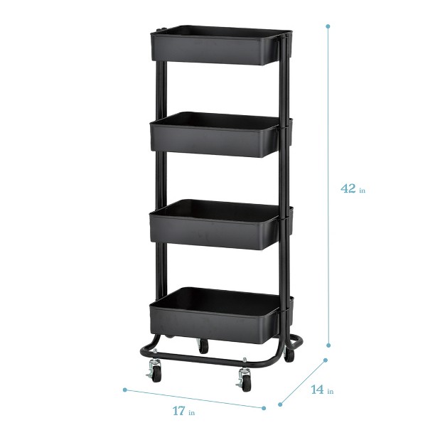 Ecr4kids 4 tier Metal Rolling Utility Cart Mobile Storage Organizer