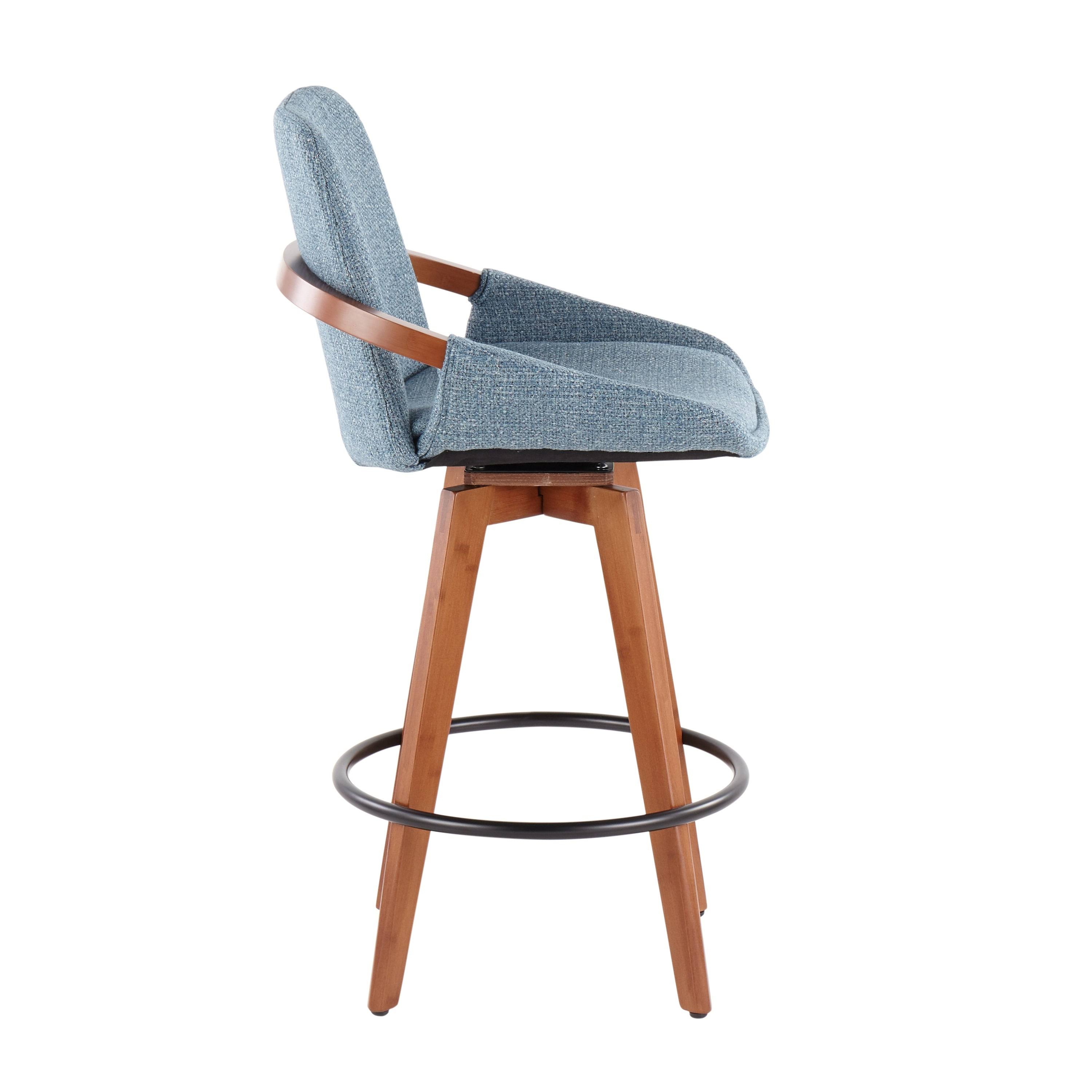 LumiSource Cosmo Counter Stool Blue Noise Fabric Walnut Bamboo