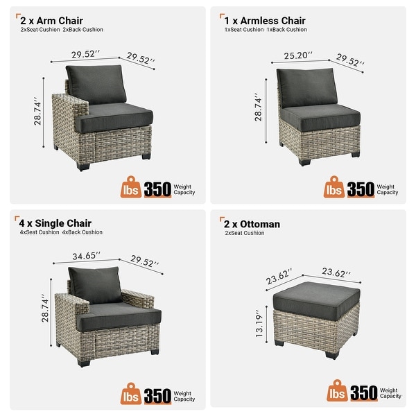 OVIOS 9 Pieces T shaped Seat Wide Armrest Set With Ottoman