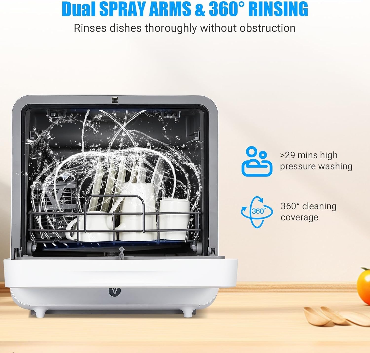 Countertop Dishwasher, 5 Programs Portable Dishwasher with Touch Control & Air-Drying Function, 2 in 1 Tabletop Dishwasher for Home, Apartments, White