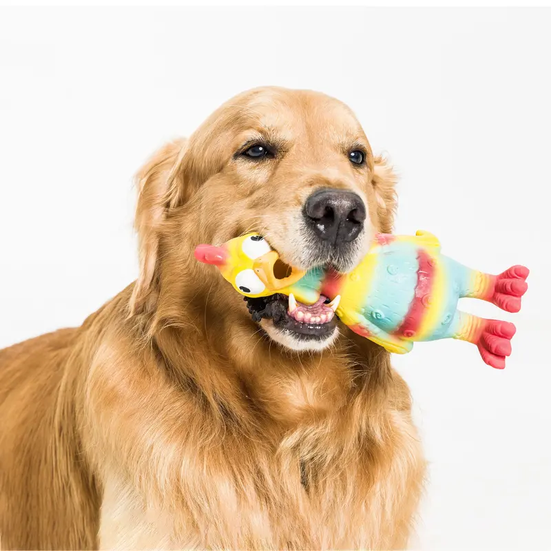 Vibrant Life Playful Buddy Tie Dye Chicken Dog Toy, Chew Level 2, with Squeaker.