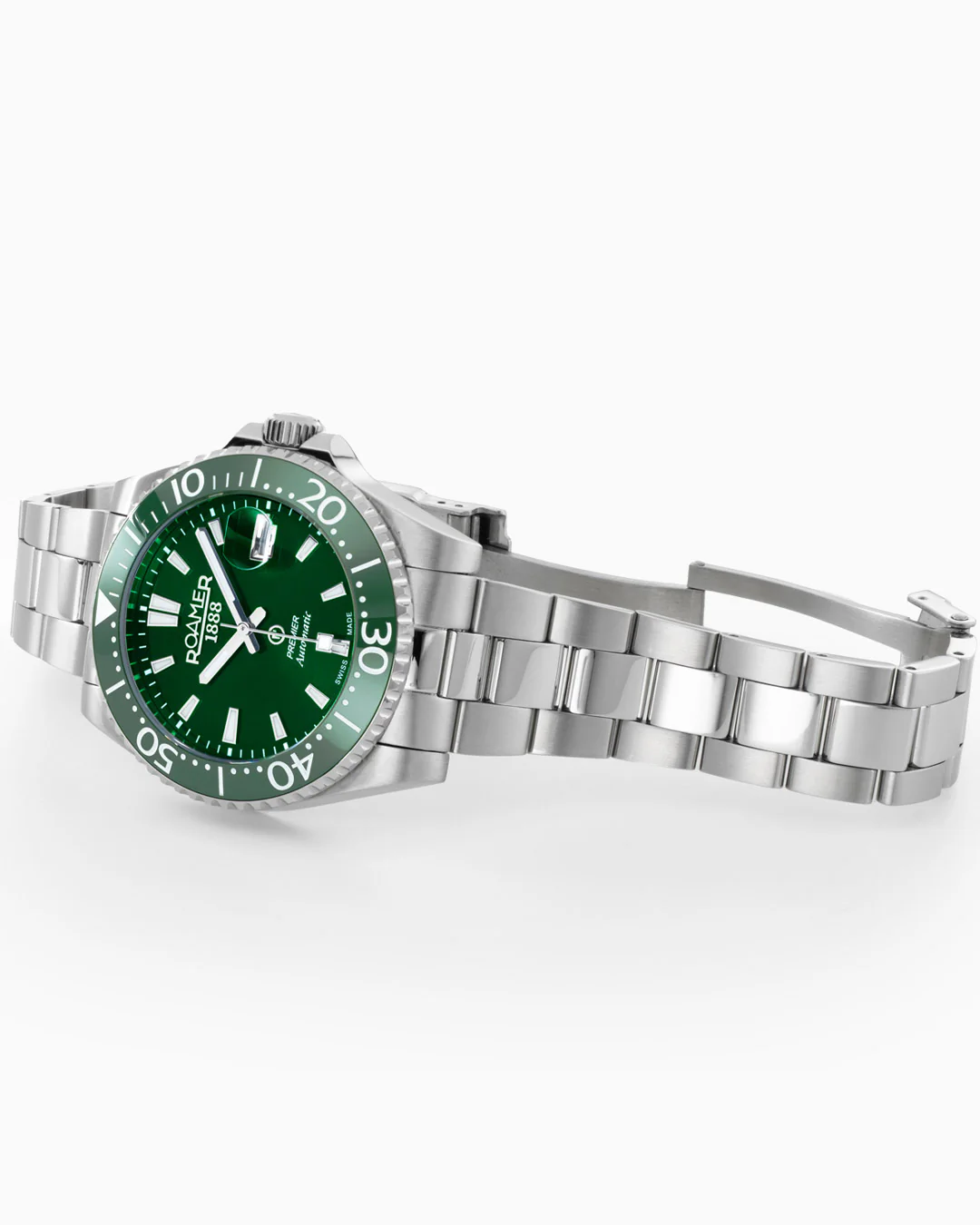 Premier 42 mm Automatic Three-Hand Date Green Sunray Dial Silver Bracelet Sapphire glass Stainless Steel swiss watch