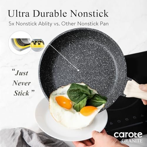 21pcs Pots and Pans Set Nonstick, Cookware Set Black Granite Induction Kitchen Cooking Set w/Frying Pans & Saucepans