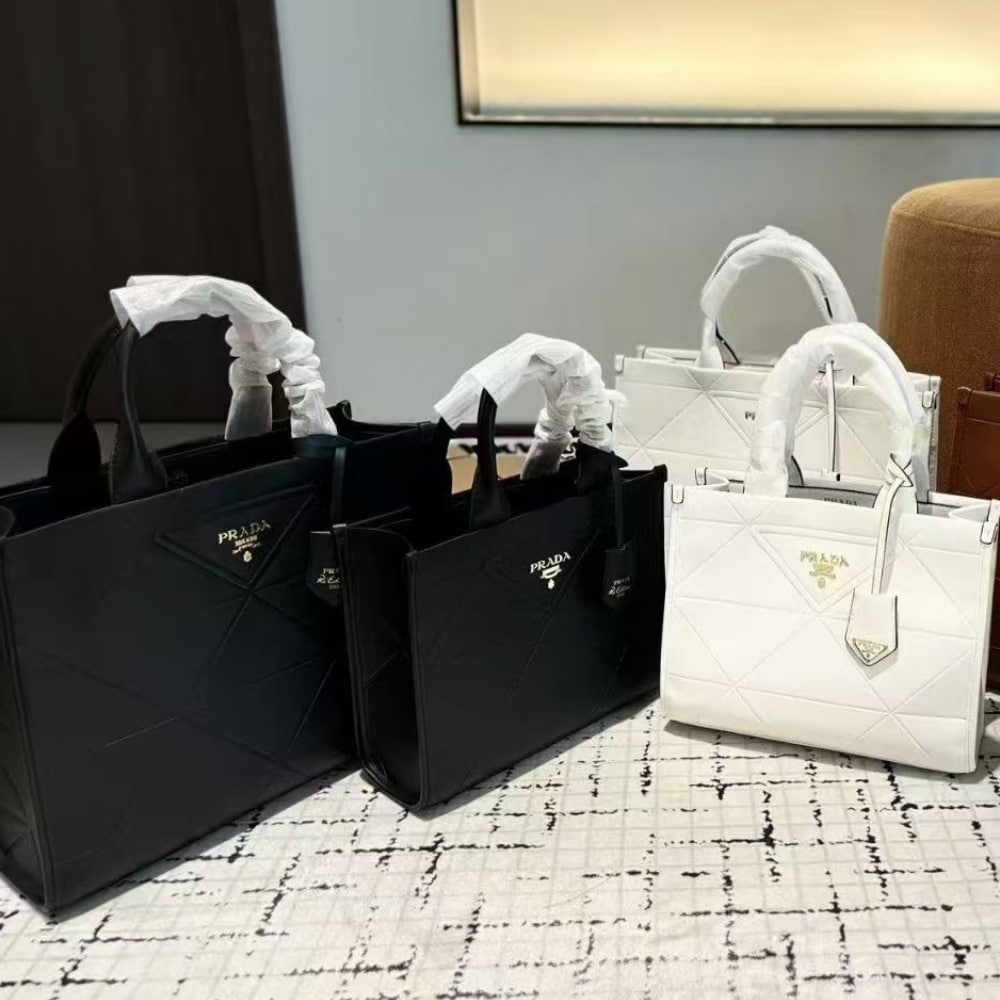 Prada Small Symbole Bag With Topstitching Black 28Cm