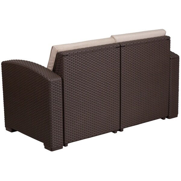 Faux Rattan Loveseat with AllWeather Cushions