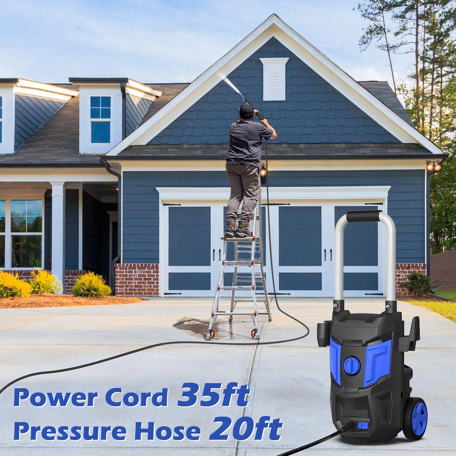 Electric Pressure Washer - 4200PSI Max 2.8GPM with 25FT Hose,35FT Cord High Power Washers Powered 4 Nozzles for Patios Car Garden