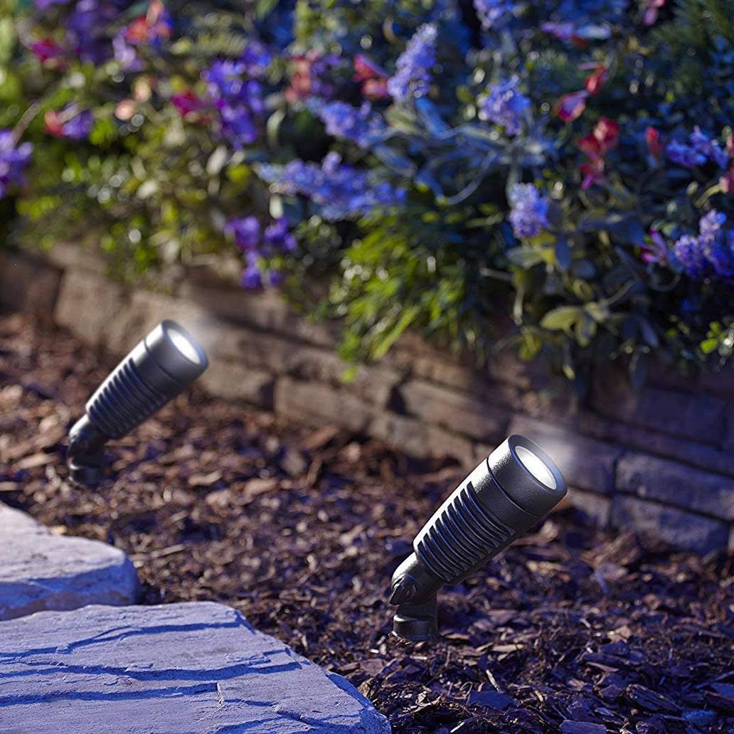 Moonrays 95535 1W Low Voltage LED Metal Spot Lights, 4 in Above Ground Height, Black, 6 Pack