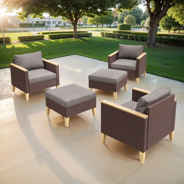 5 Pieces Wicker Patio Chair with Ottoman Set