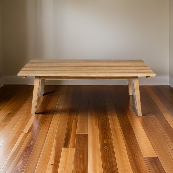 Ann 51 Inch Outdoor Patio Coffee Table,Natural Eucalyptus Wood,Slatted