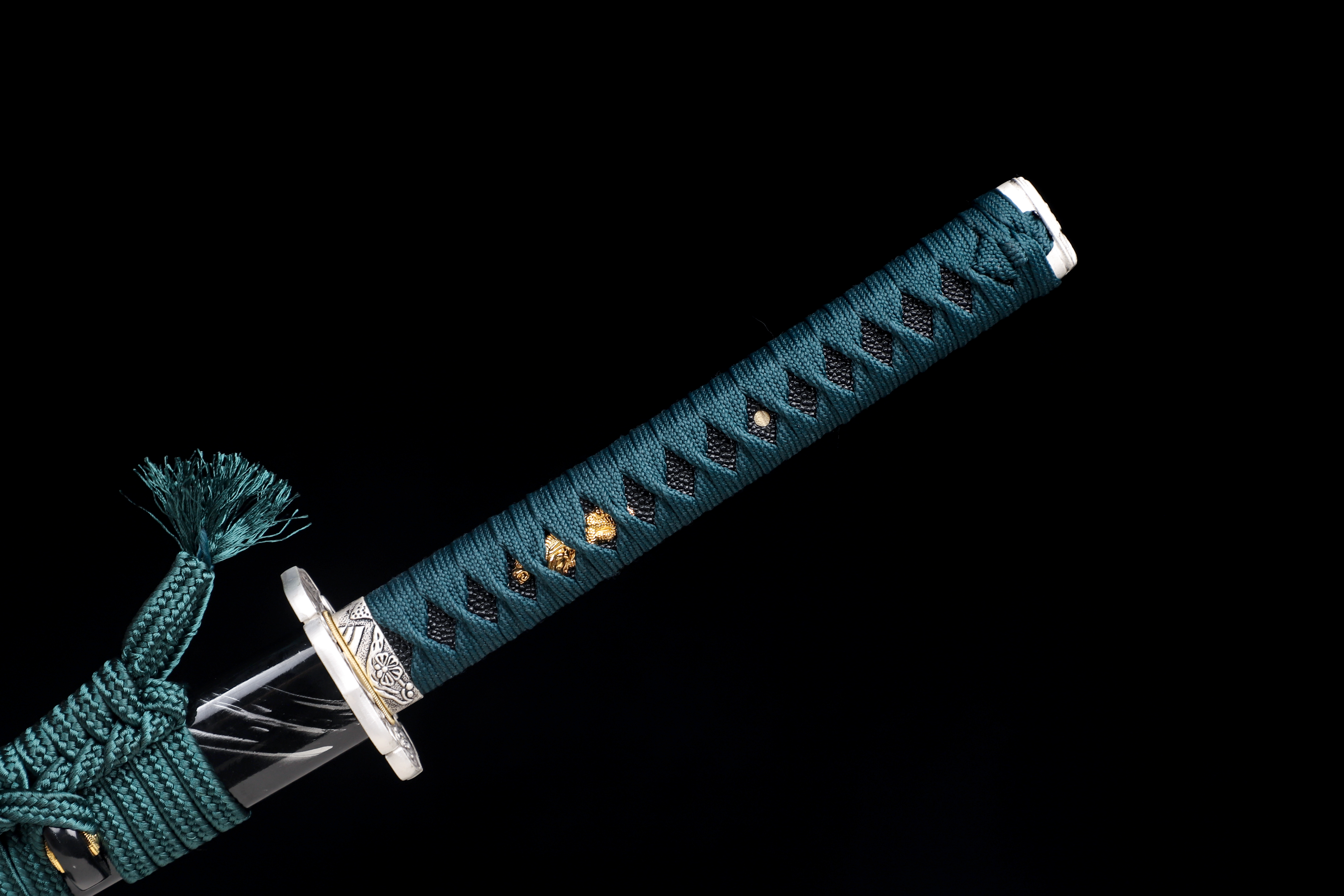 Handmade Katana 9260 Spring Steel Frost Wind Black White Blade Full Tang