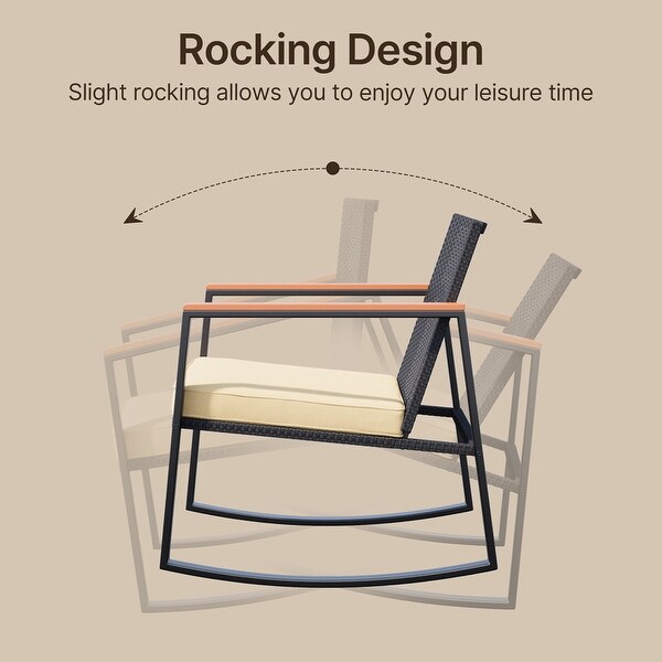 3 Piece Rocking Patio Bistro Set Wicker,Rocking Chair Pub Set with Glass Table