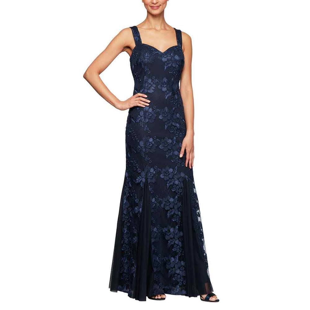 Alex Evenings Rosette A-Line Gown - 12 / Navy