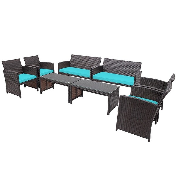 Costway 8PCS Patio Rattan Furniture Set Cushioned Chair Sofa Coffee