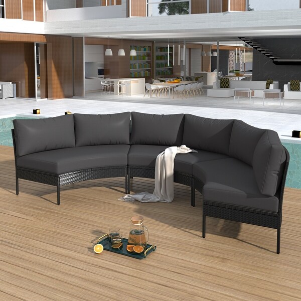 3 Piece Patio Furniture Set,Round Wicker Sectional Sofa with Cushions