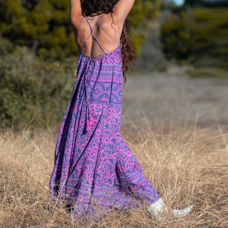 Backless Maxi Dress with Lace Up DetailClistos