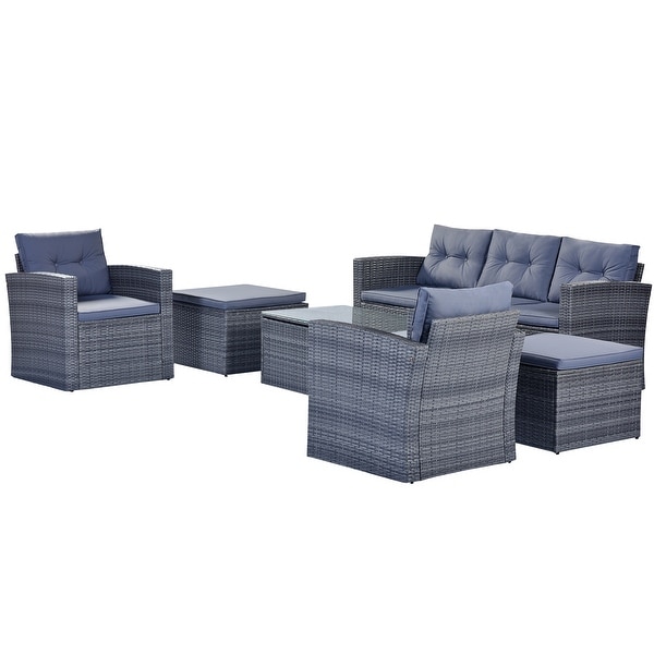 6piece Grey Sectional Set Seating Group Set with Table and Cushion