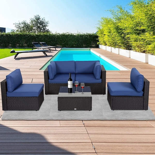 Kinsunny 5Piece Outdoor Sectional Sofa,Patio Furniture Outdoor Conversation Set with Cushions,AllWeather Rattan Wicker Sofa